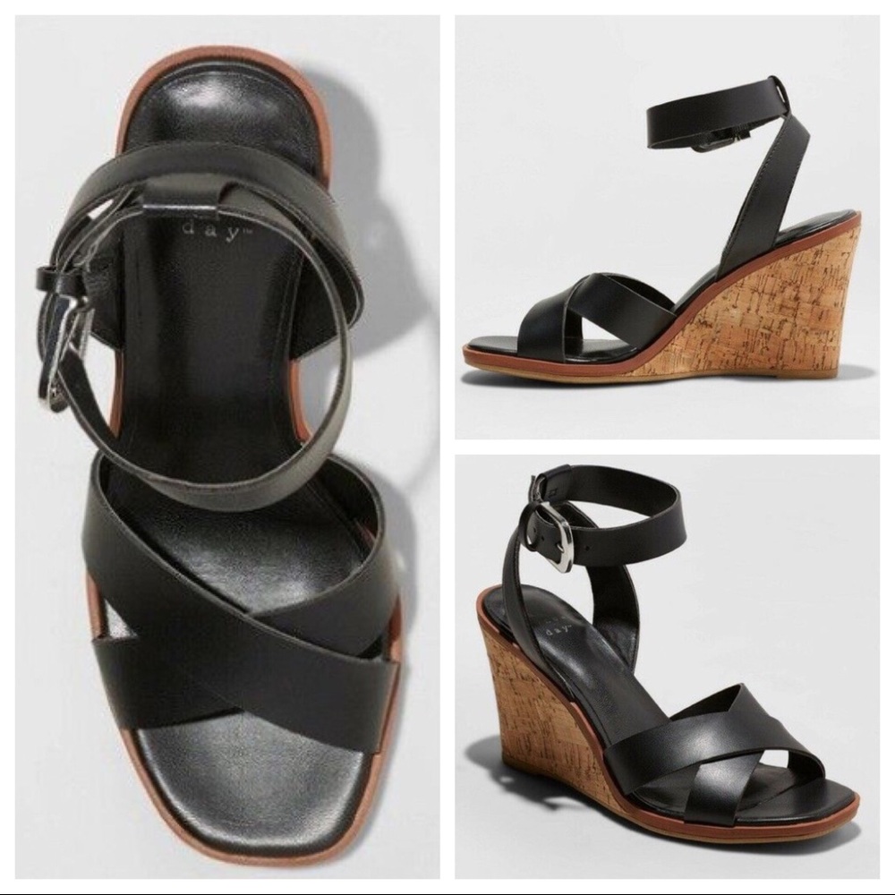 A new day Mel Black  sandal cork wedge heel
